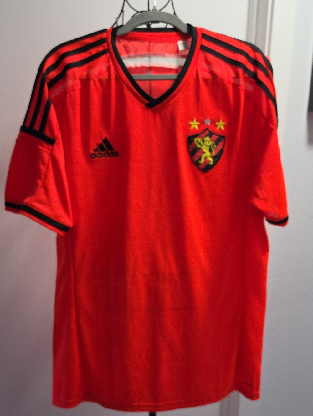 adidas Red Recife Soccer Jersey with Black Trim and Club Crest